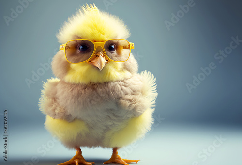 Cute spring baby chick wearing cool sunglasses. Generative ai