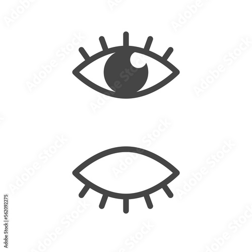 Open eye, closed eye, a set of eye icons. Viewing is unavailable. A view or visibility symbol. Flat vector illustration isolated on white background.