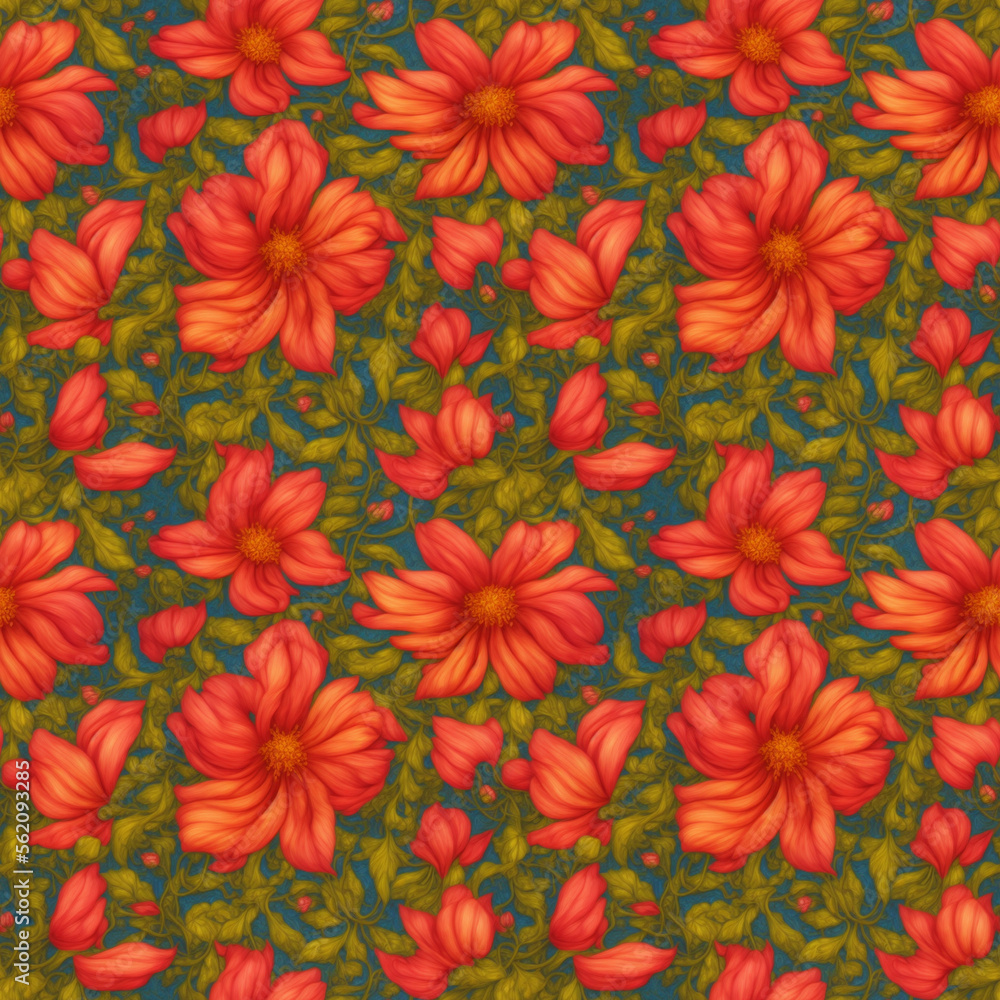 Seamless flowers pattern. Endless colorful floral background. Digital illustration.