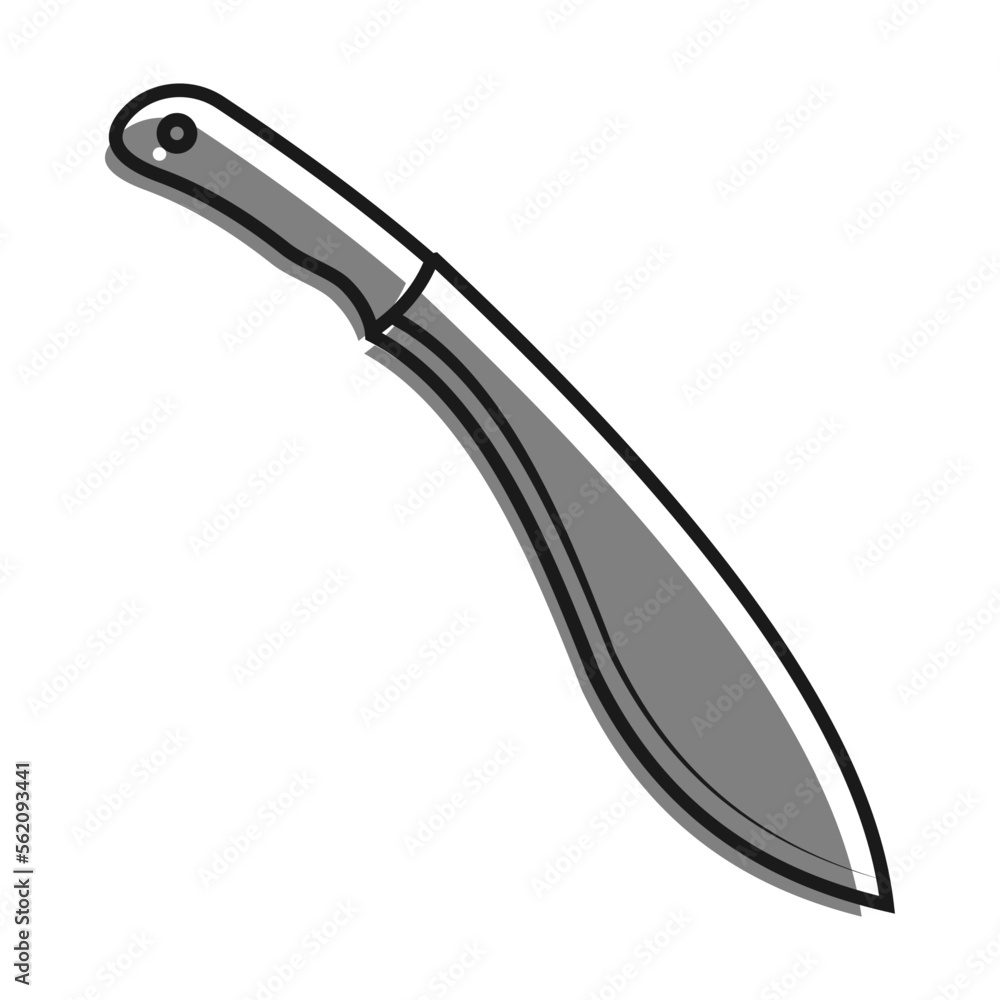 Linear icon, sharp knife machete. Melee weapon of hunter in jungle. Simple black and white vector isolated on white background Linear icon, sharp knife machete. Melee weapon of hunter in jungle. Simple black and white vector isolated on white background