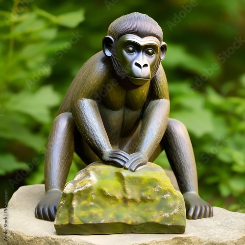 Stone sculpture of monkey. ...