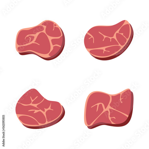 cutlet icon set. Fresh and baked. red beef, lamb. Flat cartoon vector illustration isolated on white background.