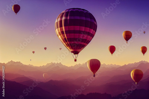 hot air balloon in sunset, Generative AI Illustration © Animaflora PicsStock