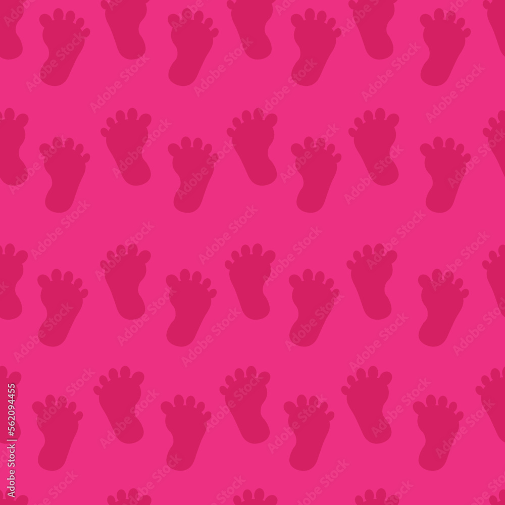 Baby footprint pink seamless pattern. Silhouette baby footprint icon isolated on pink background for baby girl.Baby shower. Baby footprint pink seamless pattern. Silhouette baby footprint icon isolated on pink background for baby girl.Baby shower.