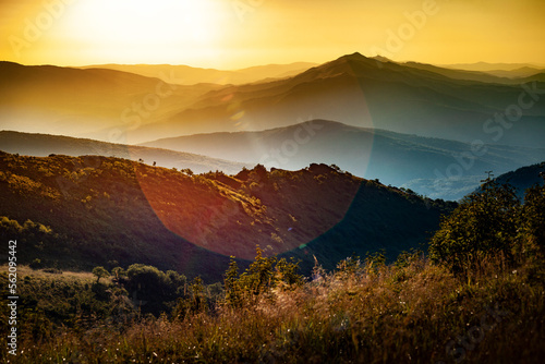 Fototapeta Naklejka Na Ścianę i Meble -  Beautiful summer sunset in the mountains, Bieszczady, Poland