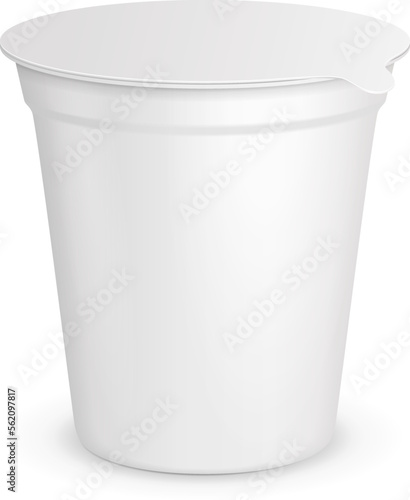 Mockup Food Plastic Tub Bucket Container For Dessert, Yogurt, Ice Cream, Sour Cream. Illustration Isolated On White Background. Mock Up Template Ready For Your Design. Product Packing Vector EPS10