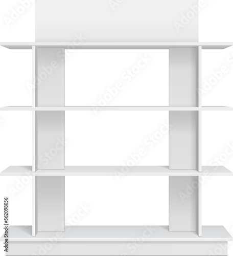 Mockup Display Rack Showcase For Supermarket With Retail Shelves. Front View 3D. Illustration Isolated On White Background. Mock Up Template Ready For Your Design. Product Advertising. Vector EPS10