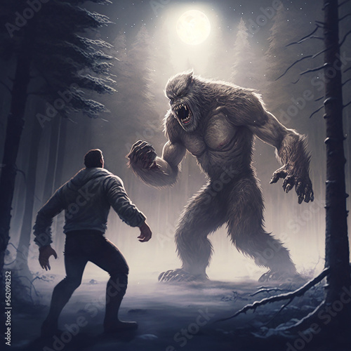 Bigfoot Yeti monster attacks man created with Generative AI