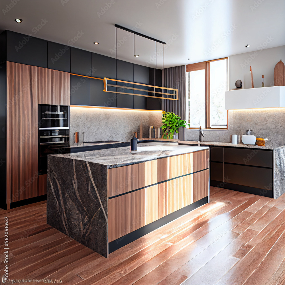 modern kitchen interior with furniture Stock Illustration | Adobe Stock