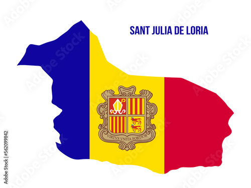 Sant Julia de Loria map with flag color. Map of Sant Julia de Loria with Andorra flag. flag of Andorra vector illustration photo