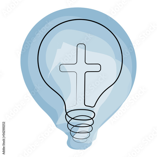 Cross and light bulb in linear in watercolor