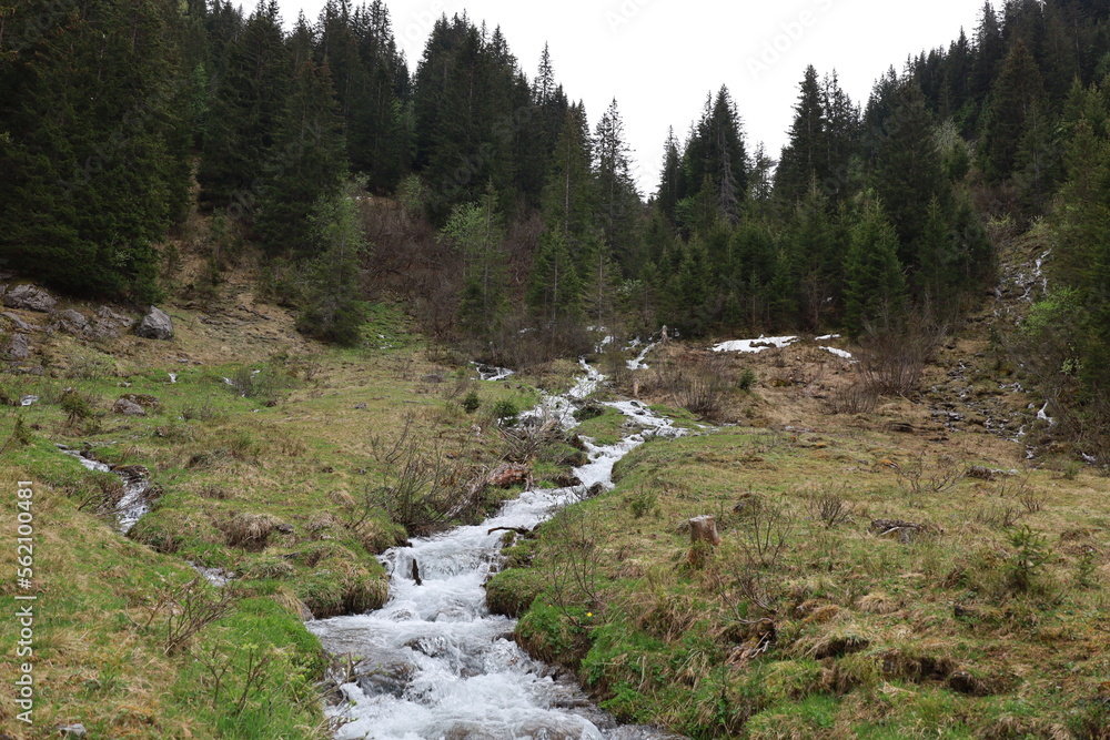 View on a waterfall in the Chésery pass is a small pass of France located in the Alps, in the Chablais massif, at 1,992 metres altitude1, above Montriond in Haute-Savoie 