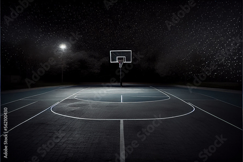 Basketball court at night in black and white , generative AI © FrankBoston
