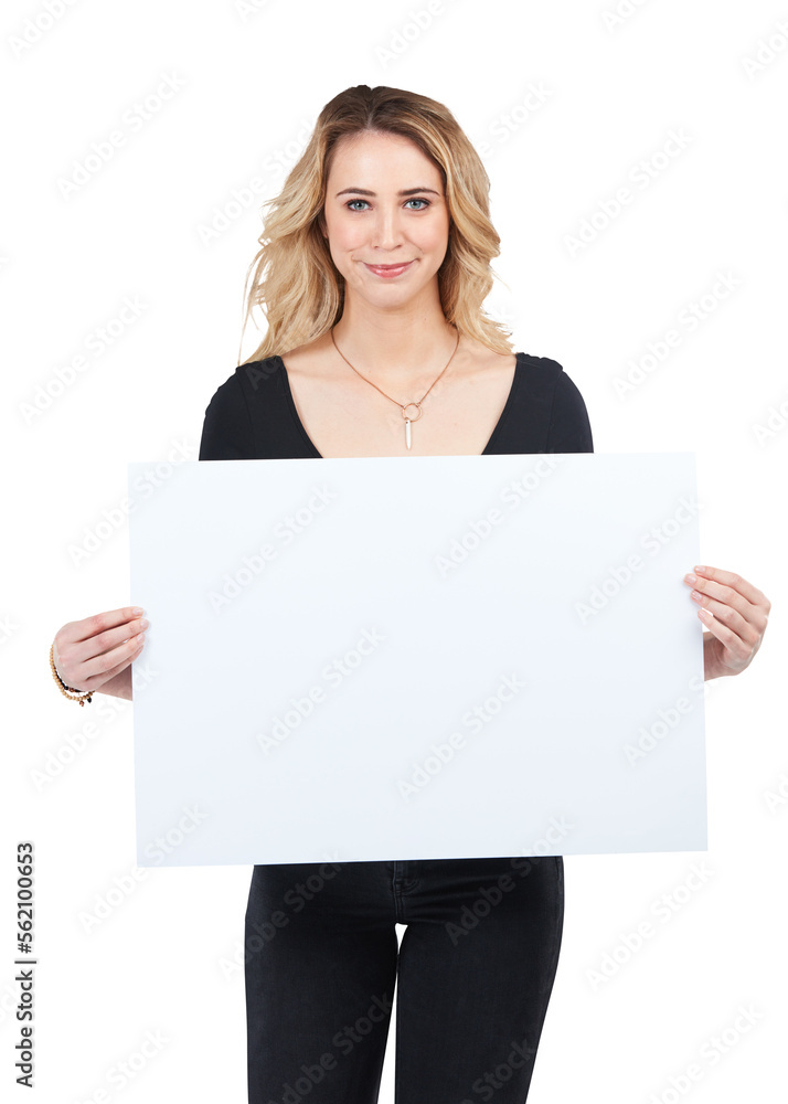 A woman holding up a sign with blank copyspace isolated on a PNG background. A woman holding up a sign with blank copyspace isolated on a PNG background.