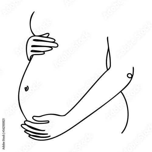 Pregnant belly hand drawn in line art style.