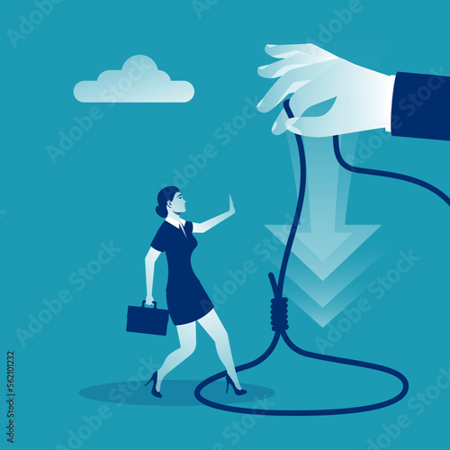 Trap concept. Business people metaphor. Vector illustration flat design. Isolated on white background. The businesswoman was caught in a rope loop. Woman in captivity.