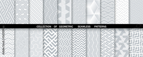 Geometric set of seamless gray and white patterns. Simpless vector graphics.