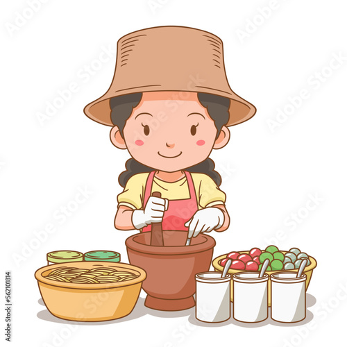 Cartoon character of Somtum seller.