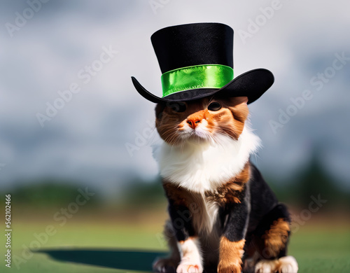 photography of a cute cat wearing a leprechaun outfit, San Patrick's Day - AI Generated