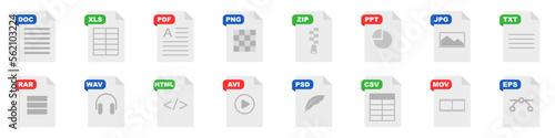 File format flat icon set. Document file icons