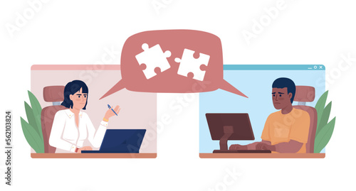 Remote coworkers having communication barrier semi flat color vector characters. Editable figures. Full body people on white. Simple cartoon style illustration for web graphic design and animation © The img