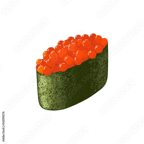 Japanese gunkan sushi with salmon caviar vector clipart. Red caviar, rice wrapped in nori seaweed.