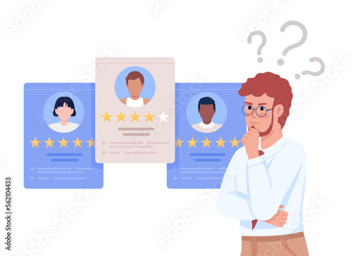 HR manager assessing candidate potential semi flat color vector character. Editable concept. Half body person on white. Simple cartoon style illustration for web graphic design and animation
