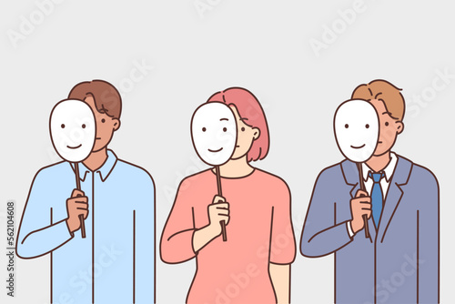 Diverse people holding masks in hands 