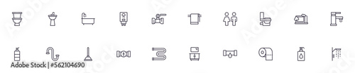 Bathroom concept. Bathroom line icon set. Collection of vector signs in trendy flat style for web sites, internet shops and stores, books and flyers. Premium quality icons isolated on white background