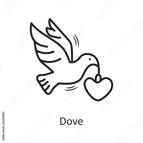 Dove vector outline hand draw Icon design illustration. Valentine Symbol on White background EPS 10 File