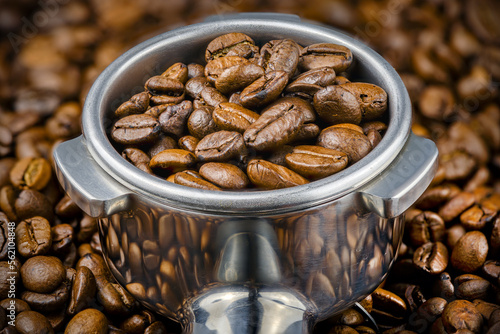 Wallpaper Mural Porta filter with coffee beans on the background of more beans. Close up and Macro Torontodigital.ca