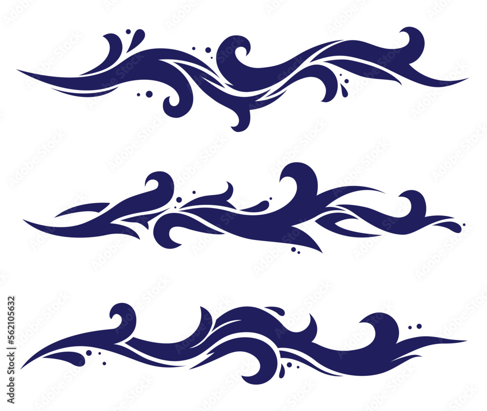 Dark blue wave borders. Editable vector illustration. Isolated background.