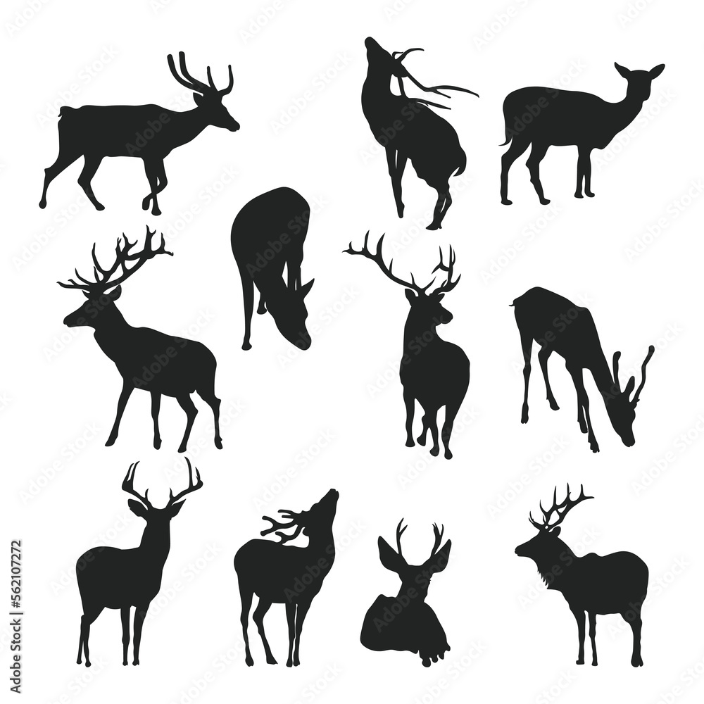 Set of deers animal silhouettes various styles Set of deers animal silhouettes various styles