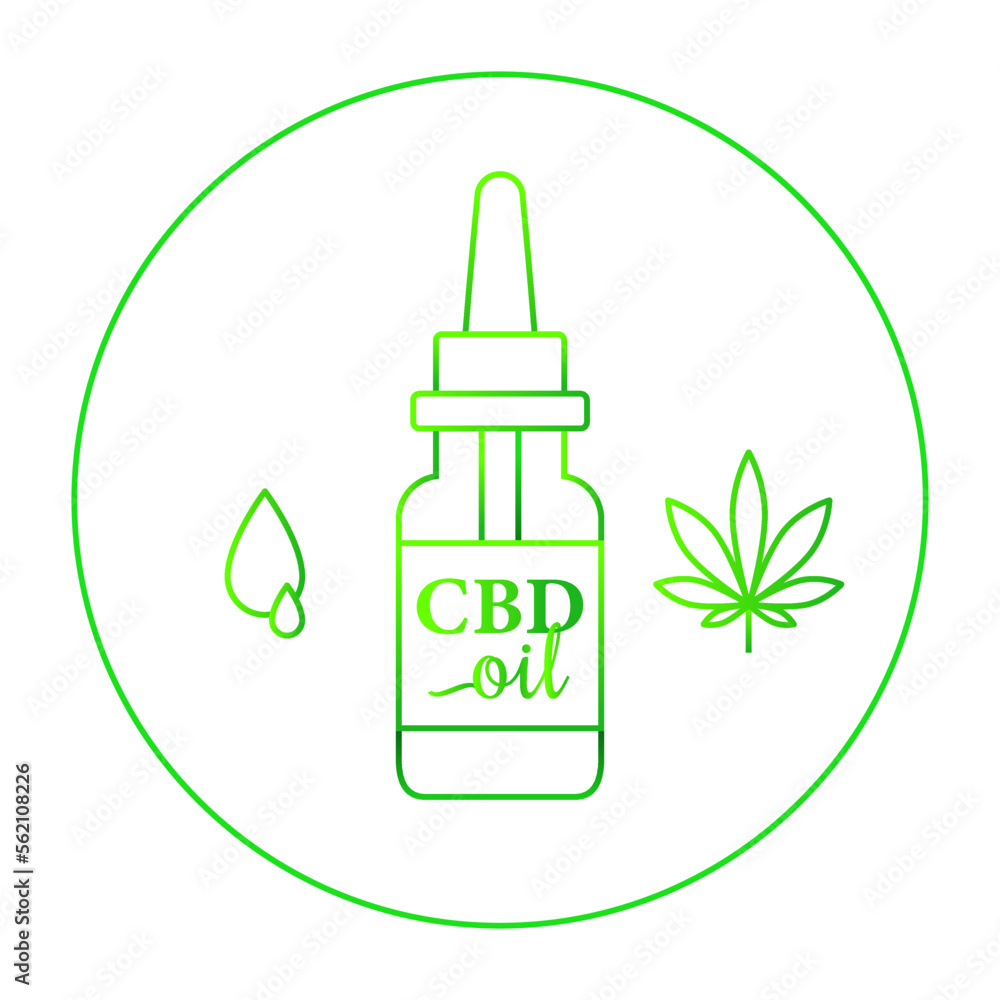 CBD oil concept with drops, glass bottle and cannabis leaf CBD oil concept with drops, glass bottle and cannabis leaf
