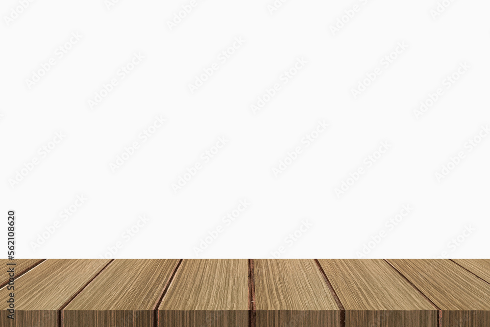 Wooden desktop with white background