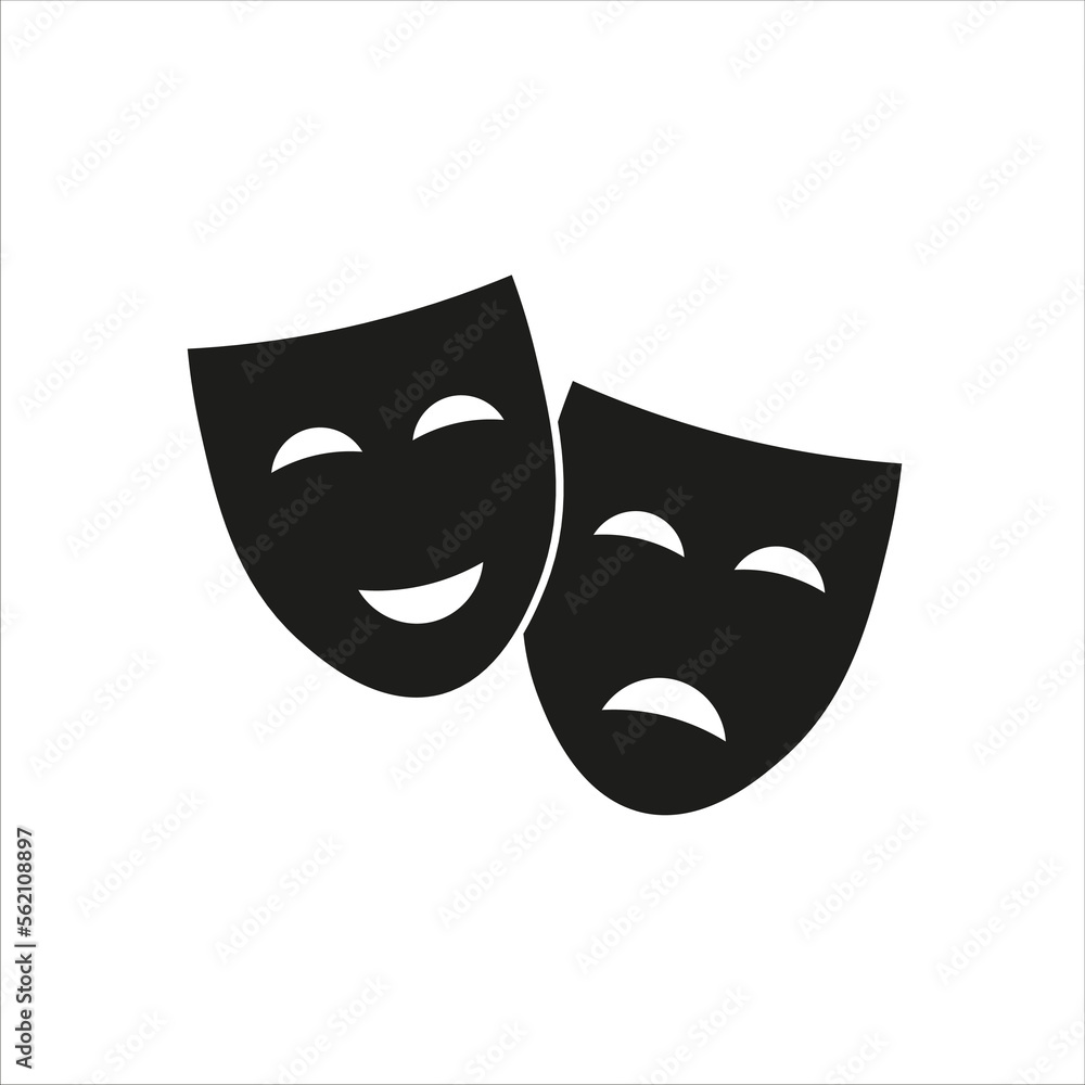 theatrical masks with emotions icon, vector, illustration, symbol on a white background - obrazy, fototapety, plakaty 