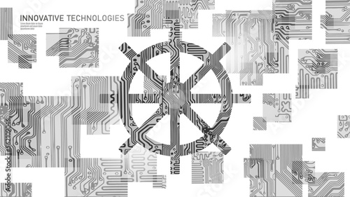 Wheel helm computer developer app concept. Business digital open source program. Data coding steering 3D low polygonal vector line illustration