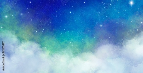 Obraz na plátne 雲の上の星空 かわいい空の背景イラスト素材