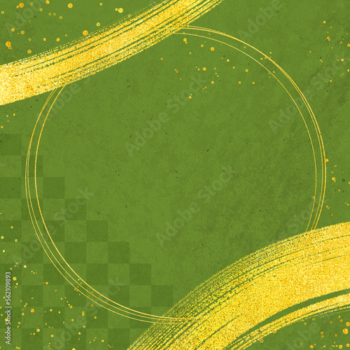 和素材 金筆 フレーム 抹茶緑 円枠有り 正方形バージョン