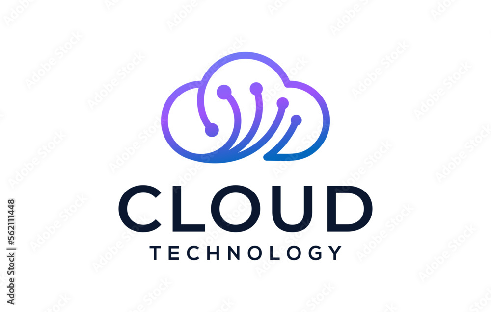 minimalist line cloud technology logo design