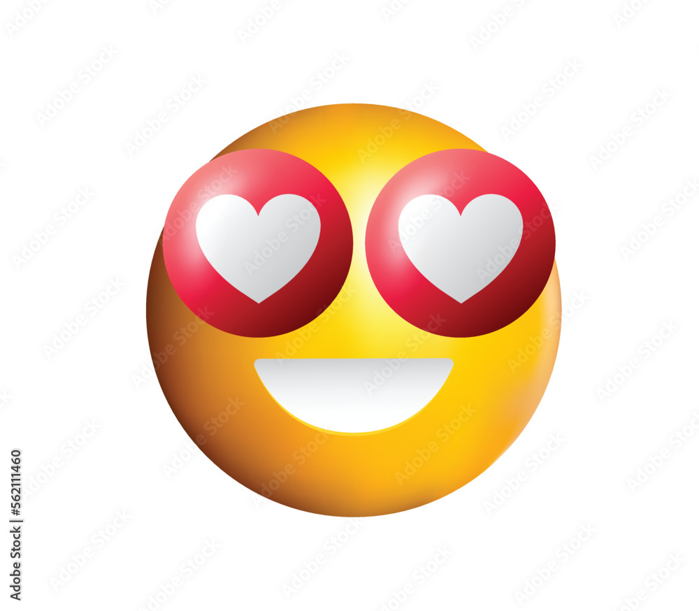 Love emoji isolated on white background. Yellow face emoji with red heart eyes and smile vector illustration. Love emoji isolated on white background. Yellow face emoji with red heart eyes and smile vector illustration.