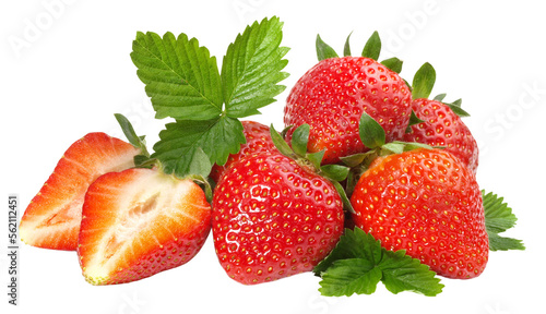 Fresh Strawberries with Leaves - Transparent PNG Background