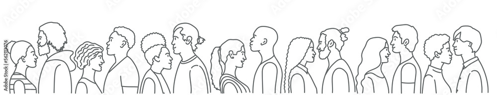 Hand drawn vector illustration of multi-ethnic people.
