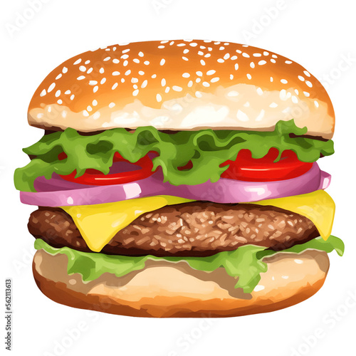 hamburger hand drawn with watercolor painting style illustration