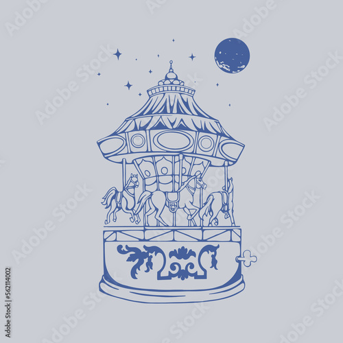 Carousel vintage line art