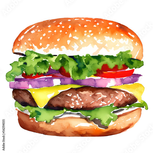 hamburger hand drawn with watercolor painting style illustration