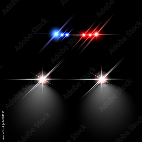 Realistic set of colorful car police flashers on black background vector illustration