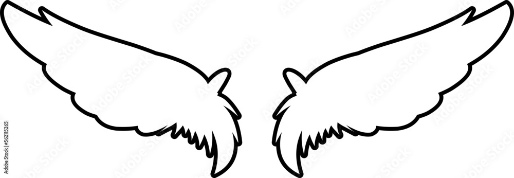 Black wing outline shape. Outline Black wing badge. Wing element