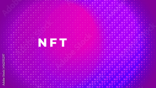 NFT background for infographics. Vector illustration of a non fungible token. Digital technology concept. Crypto art. Abstract wallpaper with inscriptions, typography, blurred circle
