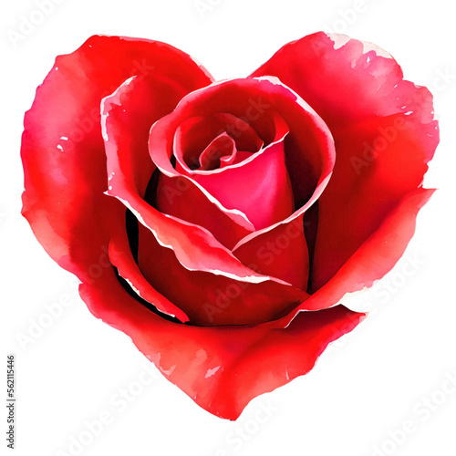red rose with love shape drawn digital painting watercolor illustration